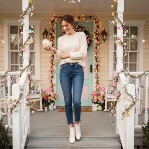LOFT “The Skinny” Super High Rise Distressed Frayed Hem Blue Jeans — Size 4